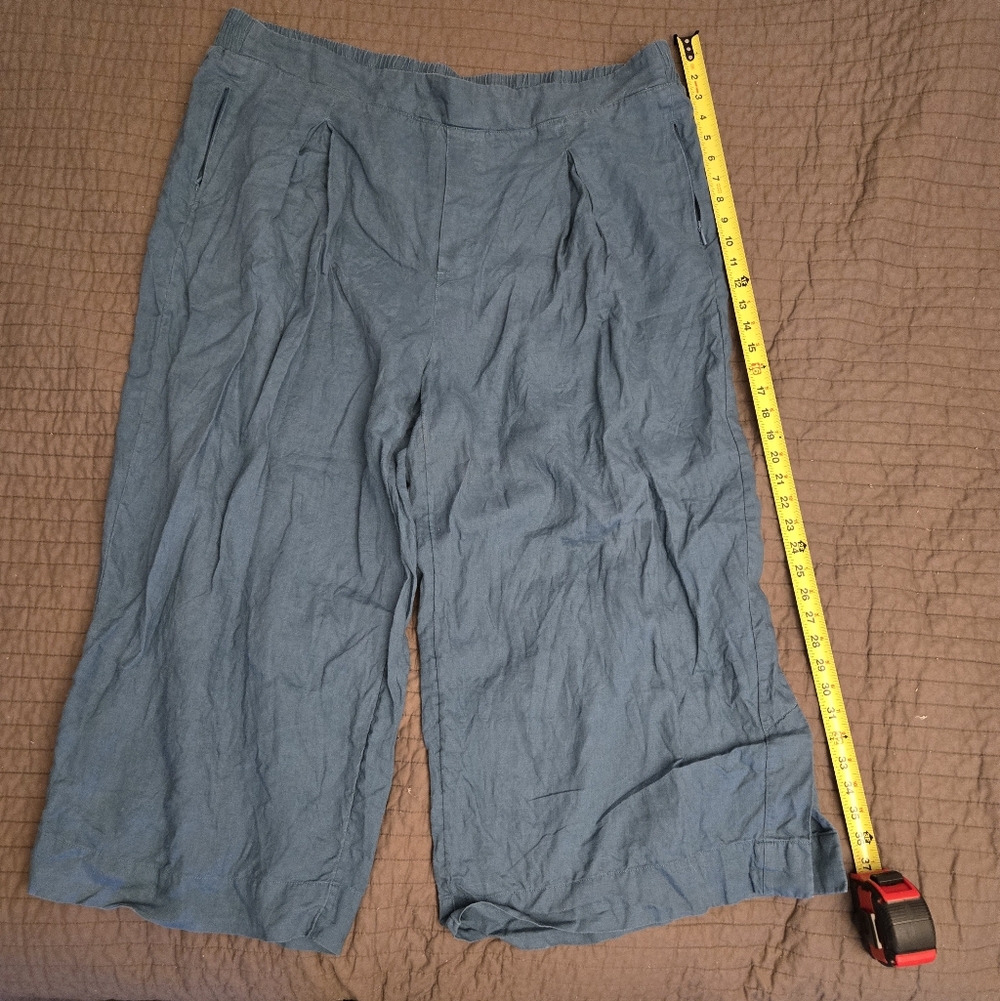 Athleta Teal Wide-Leg Linen Pants